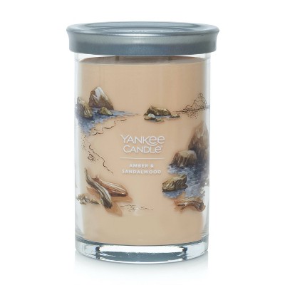 Signature Large Amber and Sandalwood Tumbler Candle 20oz - Yankee Candle: Soy Wax Blend, Glass Jar, Dual Wick, 60hr Burn Time
