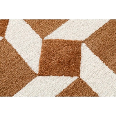 Retro Brown and White Hand-Tufted Wool Geometric Rug