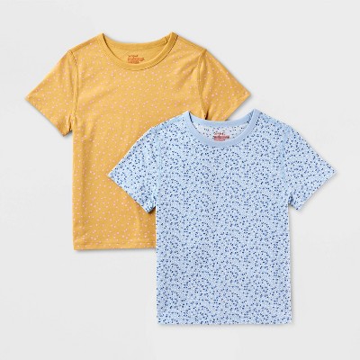 Girls' Adaptive 2pk Short Sleeve T-Shirt - Cat & Jack™ Light Blue/Yellow