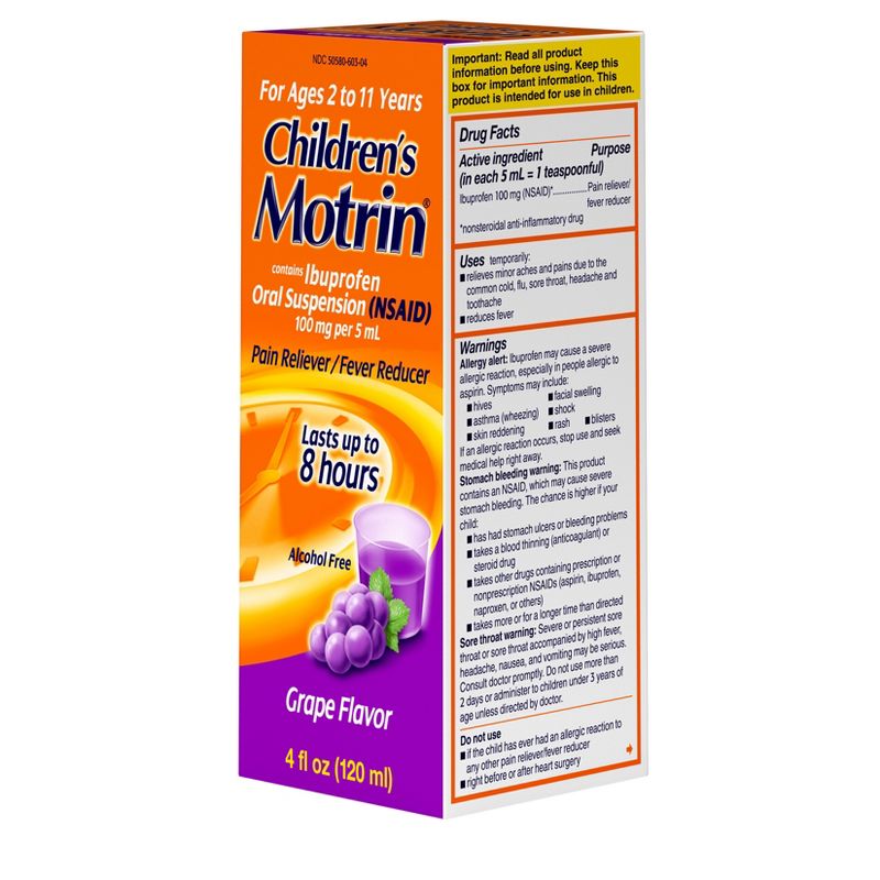 Children's Motrin Pain Reliever/Fever Reducer Liquid - Ibuprofen (NSAID) - Grape - 4 fl oz, 4 of 11