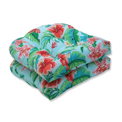 2pk Tropical Paradise Wicker Outdoor Seat Cushions Blue - Pillow Perfect