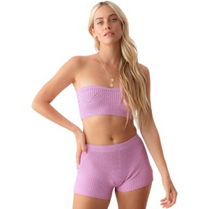 Slickblue Women’s Heart Neckline Knit Set, Crop Tube Top with Shorts, Casual Style, Pink, Size L - 1 of 4