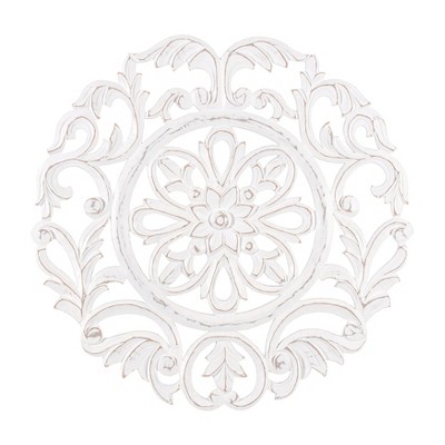 MH London Charles Wooden Hand Curved Abstract Art Wall Decor Medallion in White