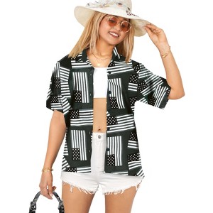 HAPPY BAY Women's Casual Beach 4th of July Summer Hawaiian Short Sleeve Patriotic Blouses Button Up Dress Tee Shirts Tops for Women - 1 of 4