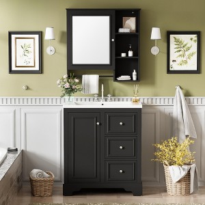 Whisen 30" Bathroom Storage Cabinet Bathroom Vanity with Mirror Cabinet, 3 Drawers and Adjustable Shelves - 1 of 4