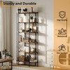 Industrial 6-Tier Oval Bookshelf, Rustic Brown Wooden & Metal Frame Tall Bookcase, Open Display Shelf Racks, Standing Bookcase - 4 of 4