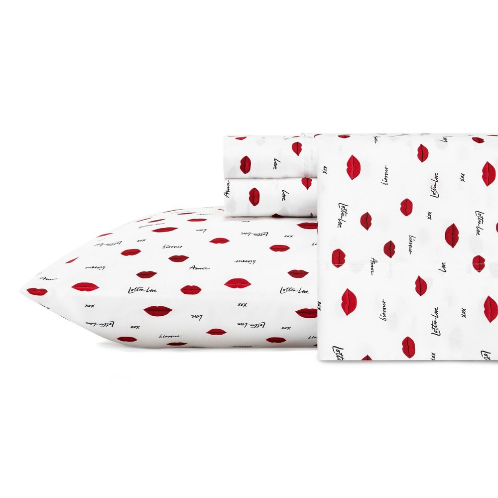 Photos - Bed Linen Queen Printed Pattern Microfiber Sheet Set Red Lips - Betseyville