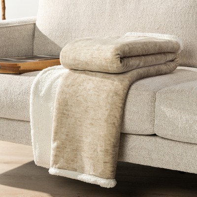 Melange Latte Reversible Sherpa Fleece Throw Blanket