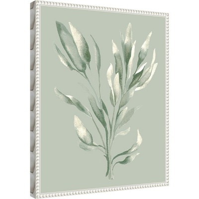 Tonal Green Ferns Canvas Art with Beaded White Frame