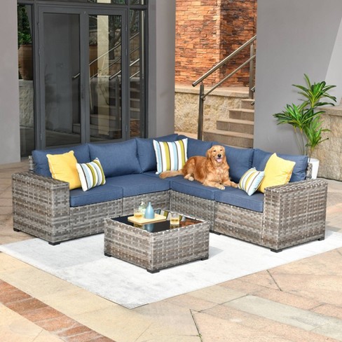 Marlton 6pc Wicker Outdoor Patio Furniture Set Conversation Sofa Sectional with a Table and Cushions - image 1 of 4