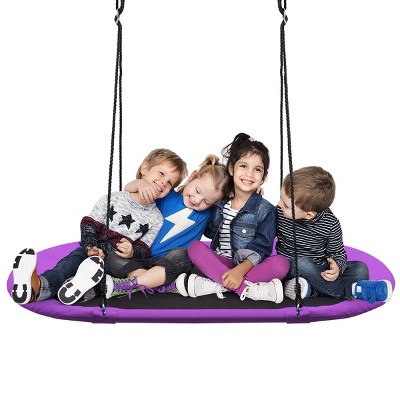 Tangkula 60" Flying Saucer Tree Swing Set Outdoor Oval Swing Adjustable Hanging Ropes for Kids Colorful/Blue/Green/Purple