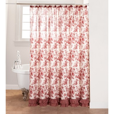 Traditional Red Floral Polyester Blackout Shower Curtain
