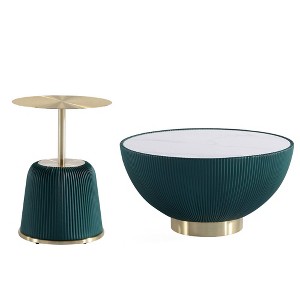 Manhattan Comfort 2pc Anderson Leatherette Upholstered Coffee Table and End Table with Metal Top Set - 1 of 4