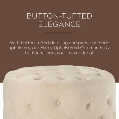 Taupe Tufted Round Fabric Ottoman Pouf