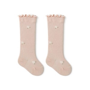 MyKids-Usa Baby Girl Solid Color Floral Embroidered Pattern Breathable Knee Socks - 1 of 4