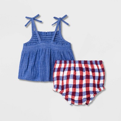Image of Baby Girls' Gauze Smocking Top & Bottom Set - Cat & Jack™ 6-9M