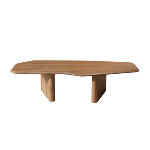 HomeRoots 47" Natural Wood Free Form Double Pedestal Coffee Table - 1 of 4