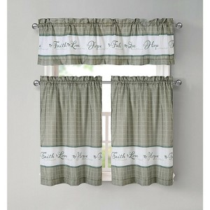 Kate Aurora Country Living Gingham Check Hope Faith Love 3 Pc Cafe Kitchen Curtain Set - 1 of 4