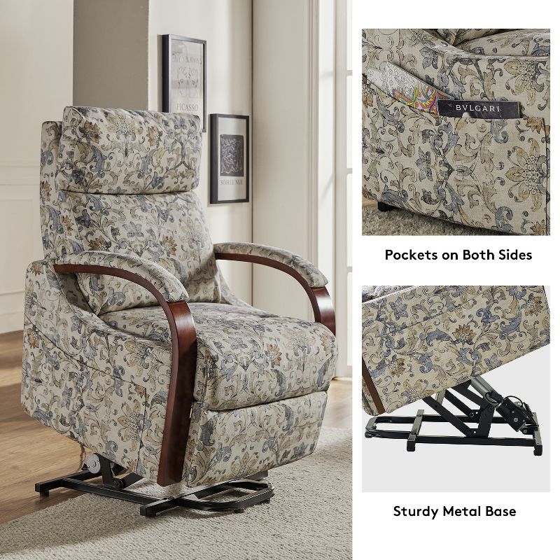 Set of 2 Noemi Upholstered Lift Assist Power Recliner Chair with Wood Arms | Artful Living Design, 5 of 11