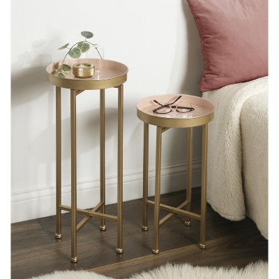 Celia Pink and Gold Round Metal Foldable Tray Table Set