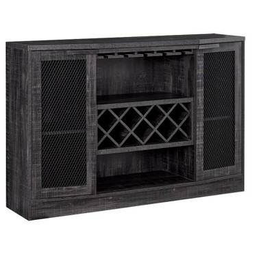 Home Source Bar Cabinet with Two Curved Glass Doors in Charcoal Finish
