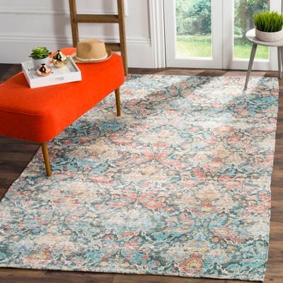 Saffron Coral Aqua Floral Hand-Loomed Wool Area Rug