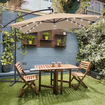 Sonkuki 8.2×8.2FT LED Solar Lighted Outdoor Patio Umbrella, Square Canopy Offset Umbrella for Villa Gardens, Lawns and Yard