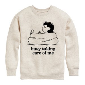Boys' - Peanuts - Busy Taking Care Of Me Graphic Long Sleeve Fleece Sweatshirt - 1 of 4
