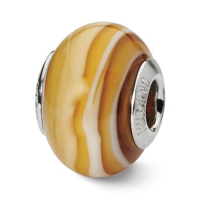 Black Bow Jewelry Carmel/White Italian Murano Glass & Sterling Silver Bead Charm, 14mm
