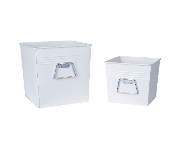 Household Essentials - Decorative Metal Bin 2 pc Set - White