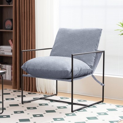 Beautyolove Modern Light Blue Upholstered Sling Accent Chair Armchair with Metal Frame