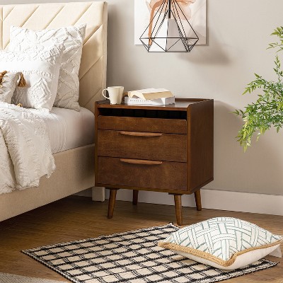 Janet 3 Drawer Nightstand with A Charging Station Karat HOME WALNUT