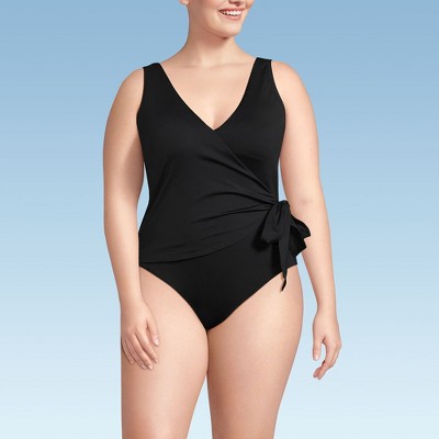 Lands' End Women's Chlorine Resistant Side Tie Wrap High Leg One Piece Swimsuit