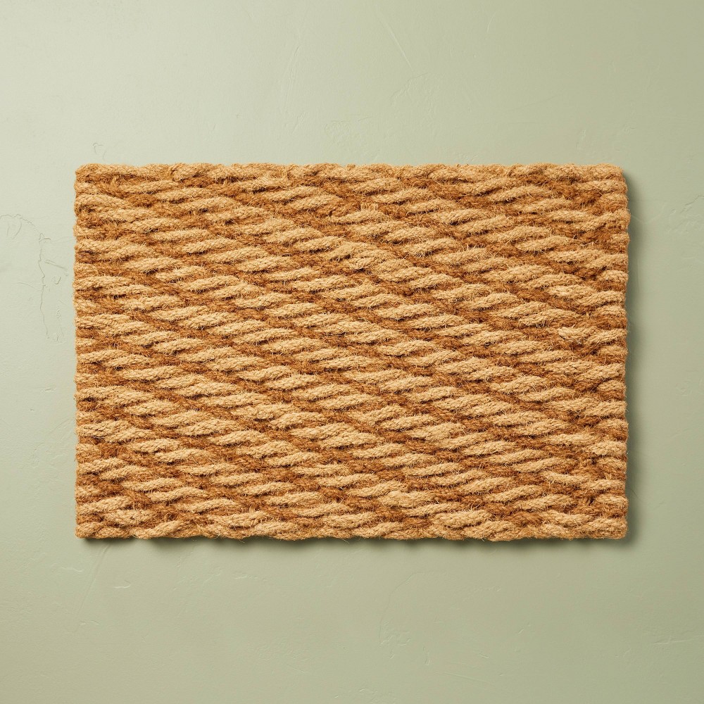 Photos - Doormat 23"x35" Chunky Twisted Rope Handwoven Coir  Natural/Brown - Hearth