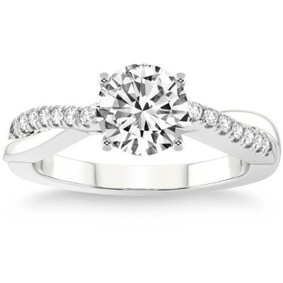 Pompeii3 VS 1 1/4Ct Moissanite & Lab Created Diamond Engagement Twist Ring in 10k Gold