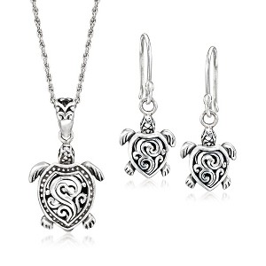 Ross-Simons Sterling Silver Turtle Jewelry Set: Necklace and Drop Earrings Size 18 - 1 of 4