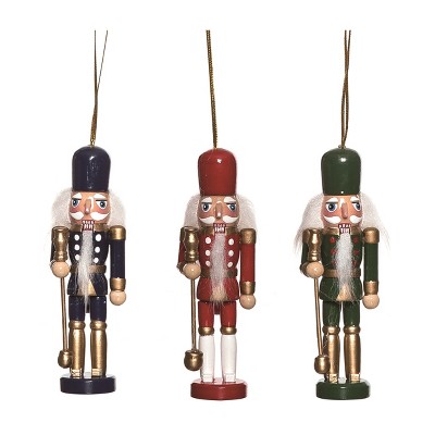 Transpac Wood Traditional Glam Nutcracker Ornament Set of 3 Christmas Home Decorations