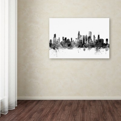 Large Black and White Abstract Chicago Skyline Canvas Print