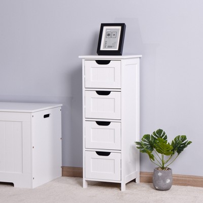 VYNXARIA Chic White Freestanding Bathroom Storage Cabinet with Drawers
