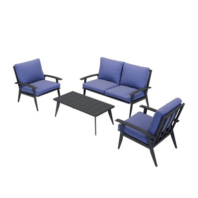 Martin 4pc Outdoor Metal Conversation Set - Navy/Charcoal - New Heights