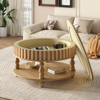 Airsurfer Medium Natural Wood Coffee Table Elegant Storage Coffee Table Living Room Centerpiece for Living Room Organization