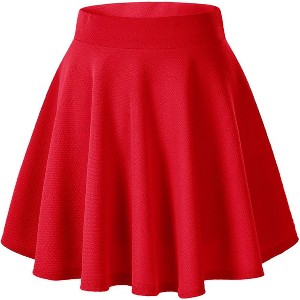 Women's Basic Stretch Flared Skater Skirt - Versatile Casual Mini Skirt for Effortless Style Red - 1 of 4