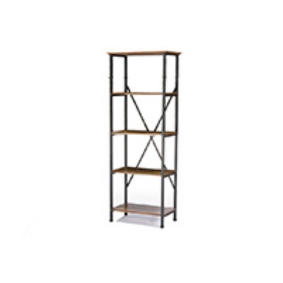 74.25" Lancashire Wood & Metal Bookcase Brown - Baxton Studio: Vintage Industrial Design, Iron X Stretchers