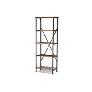 74.25" Lancashire Wood & Metal Bookcase Brown - Baxton Studio: Vintage Industrial Design, Iron X Stretchers - 1 of 3