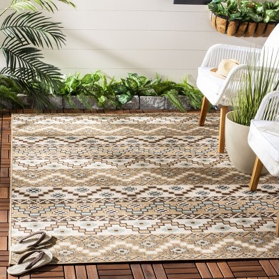 Veranda Blue and Brown Floral Synthetic Area Rug