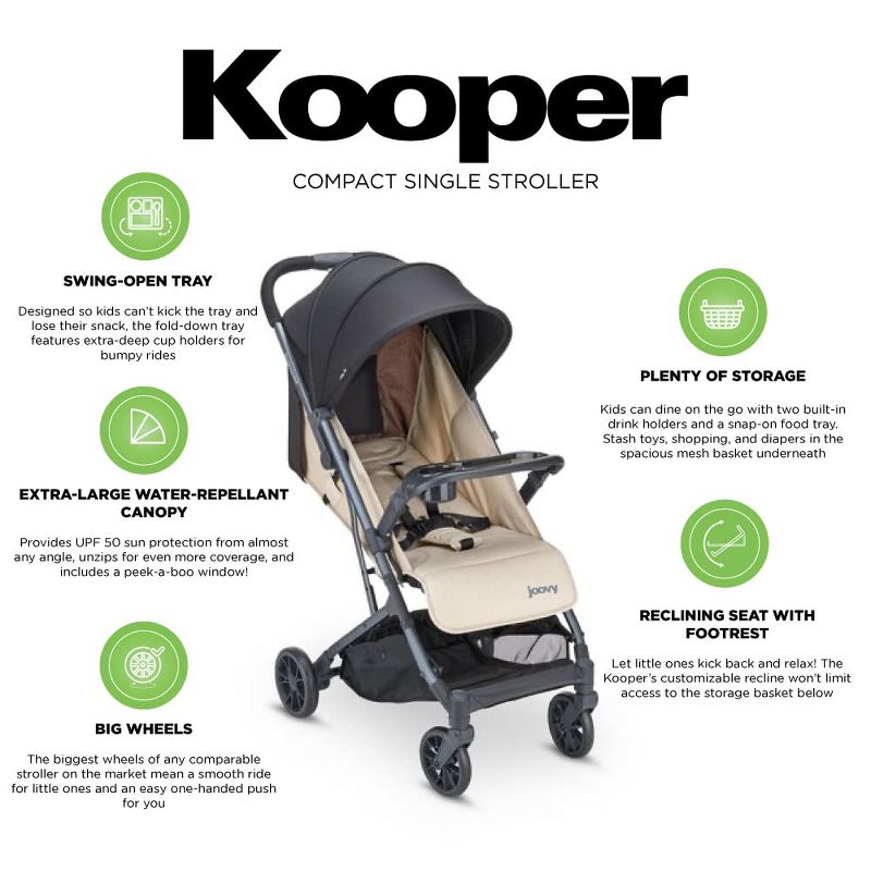 Joovy Kooper Lightweight Compact Single Stroller With Tray, Sand, 2 of 5