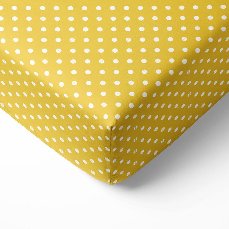 Bacati - Mustard Yellow Pin Dots 100 percent Cotton Universal Baby US Standard Crib or Toddler Bed Fitted Sheet, 1 of 7