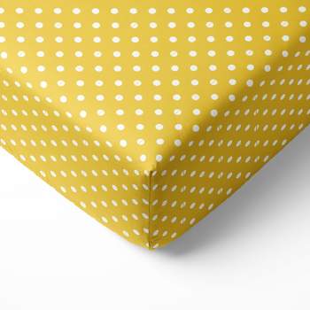 Bacati - Mustard Yellow Pin Dots 100 percent Cotton Universal Baby US Standard Crib or Toddler Bed Fitted Sheet