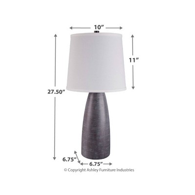 Set of 2 Gray Resin Table Lamps with White Drum Shades