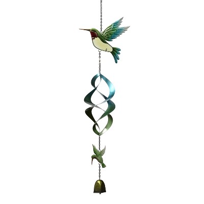 Lakeside Hanging Hummingbird Wind Spinner with Bell Chime - Garden Décor Accent